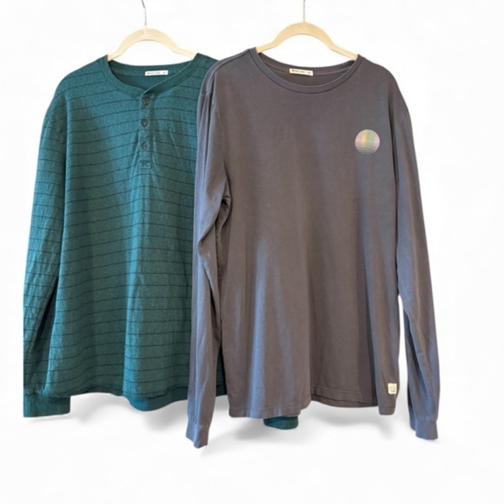Marine Layer Men’s Shirt Bundle  Gray Long Sleeve Graphic Green Striped M/L